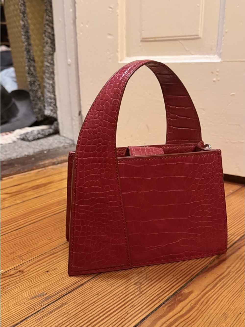 Zara Croc-Embossed Mini Top-Handle Bag in Deep Red - Picture 2 of 6